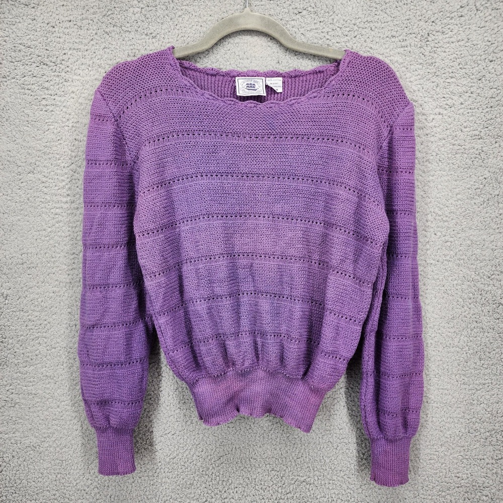 Clipper Bay Vintage Purple Cotton Open Knit Scalloped Sweater Womens Medium